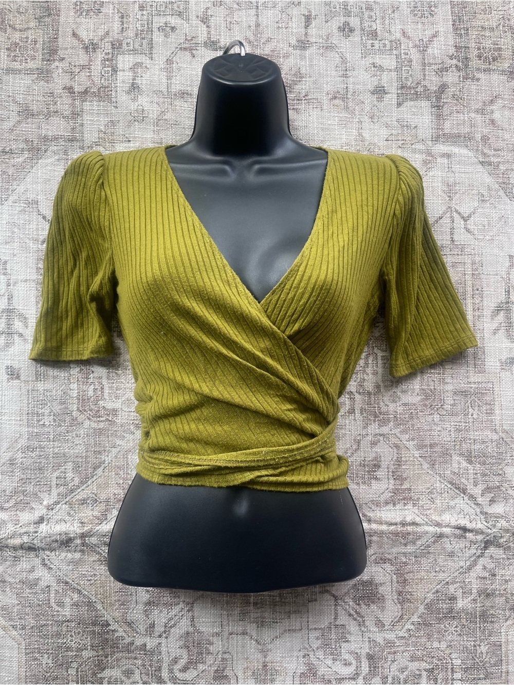 Reformation Olive Green Wrap Ribbed Crop Top